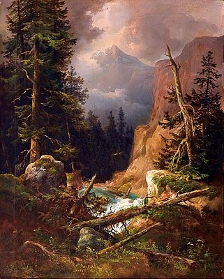 Вильгельм Штайнфельд «Горный пейзаж с водопадом», х.м., 73,5 х 59,5 см. Вильгельм Штайнфельд 