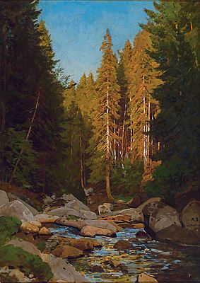 Рудольф Шустер «Пейзаж с рекой», х.м., 51 x 36,5 см. Рудольф Шустер (1848-1902). Немецкий 