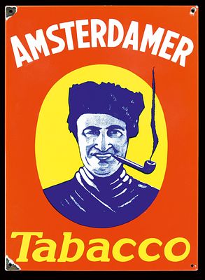 AMSTERDAMER TOBACCO | EMAILSCHILD. AMSTERDAMER TOBACCO | Zustand: (2+) | Emailschild, abgekantet 