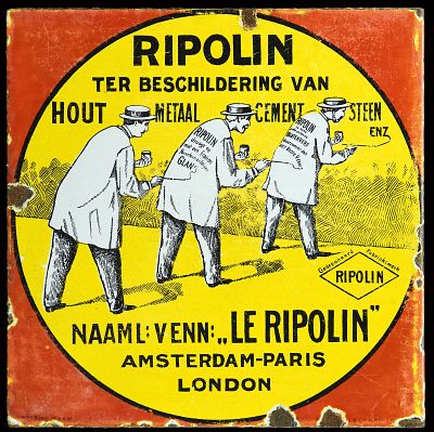 RIPOLIN | EMAILSCHILD. RIPOLIN | Zustand: (2/3) | Emailschild als beidseitig schablonierter 