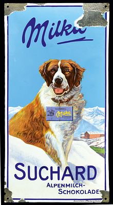 MILKA SUCHARD | EMAILSCHILD. MILKA SUCHARD | Zustand: (3+) | Emailschild, gewölbt, dick 