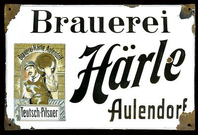 BRAUEREI HÄRLE AULENDORF | EMAILSCHILD. BRAUEREI HÄRLE AULENDORF | Zustand: (2-) | Emailschild 
