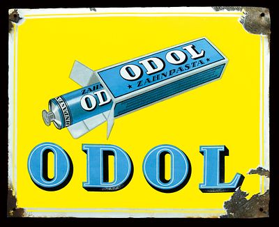 ODOL | EMAILSCHILD. ODOL | Zustand: (2-) | Emailschild, gewölbt, schabloniert und lithographiert 