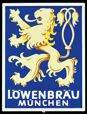 LÖWENBRÄU MÜNCHEN | EMAILSCHILD. LÖWENBRÄU MÜNCHEN | Zustand: (1+) | Emailschild, schabloniert 
