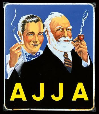 AJJA | EMAILSCHILD. AJJA | Zustand: (2) | Emailschild, abgekantet, schabloniert und 