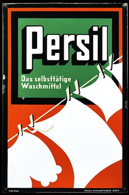 PERSIL WÄSCHELEINE | EMAILSCHILD. PERSIL WÄSCHELEINE | Zustand: (2) | Emailschild, abgekantet 