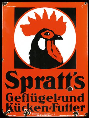 SPRATT'S GEFLÜGEL FUTTER | EMAILSCHILD. SPRATT'S GEFLÜGEL FUTTER | Zustand: (3) | Emailschild 