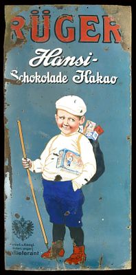 RÜGER - HANSI SCHOKOLADE KAKAO | EMAILSCHILD. RÜGER - HANSI SCHOKOLADE KAKAO | Zustand: (3-4) | 