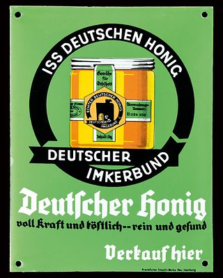ISS DEUTSCHEN HONIG | EMAILSCHILD. ISS DEUTSCHEN HONIG | Condition: (0-1) | Enamel sign, convex 