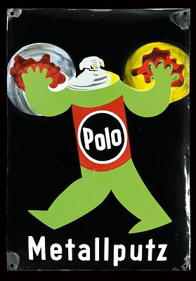 POLO METALLPUTZ | EMAILSCHILD. POLO METALLPUTZ | Condition: (2+) | Enamel sign, convex 