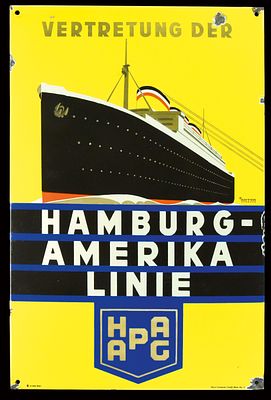HAMBURG-AMERIKA LINIE | EMAILSCHILD. HAMBURG-AMERIKA LINIE | Condition: (2) | Enamel sign 