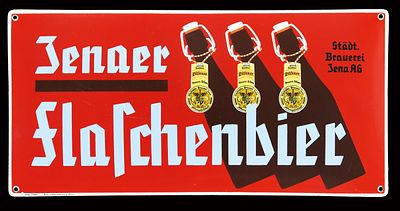 JENAER FLASCHENBIER | EMAILSCHILD. JENAER FLASCHENBIER | Condition: (1) | Enamel sign, convex 