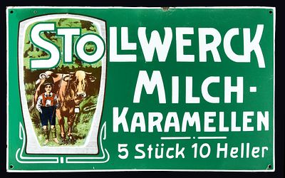 STOLLWERCK MILCH-KARAMELLEN | EMAILSCHILD. STOLLWERCK MILCH-KARAMELLEN | Condition: (1) | Enamel 