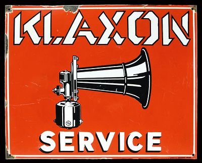 KLAXON SERVICE (2). Enamel sign, stenciled, F 1930s, 60 x 48 cm / 23.6 x 18.9 in 