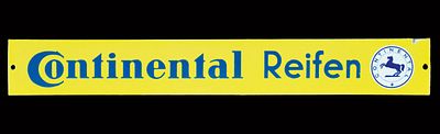 CONTINENTAL REIFEN (1). Enamel sign, convex, stenciled, GER around 1950, 45 x 6 cm / 17.7 x 2.4 in