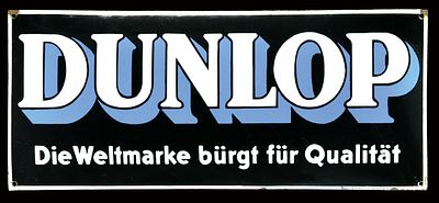 DUNLOP (1). Enamel sign, convex, stenciled, GER 1930, 70 x 30 cm / 27.6 x 11.8 in, Boos & Hahn 
