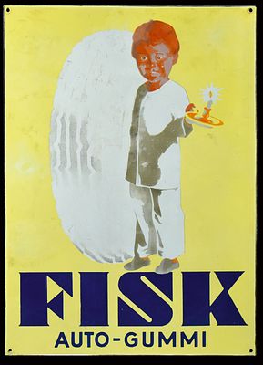 FISK AUTO-GUMMI (2). Enamel sign, stenciled and lithographed, around 1930, 48 x 67 cm / 18.9 x 