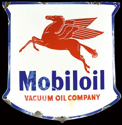 MOBILOIL VACUUM OIL COMPANY (2-3). Enamel sign, convex, stenciled, around 1950, 48 x 48 cm / 