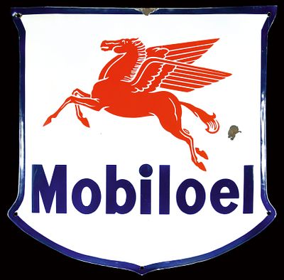 MOBILOEL (1-). Enamel sign, convex, stenciled, GER 1950s, 60 x 60 cm / 23.6 x 23.6 in