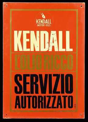KENDALL SERVICE (2+). Tin sign, stenciled, IT 1960s, 35 x 50 cm / 13.8 x 19.7 in, Linea