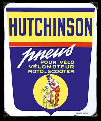 HUTCHINSON PNEUS (1). Enamel sign, stenciled, F 1950s, 31 x 38 cm / 12.2 x 15 in, Emaillerie 