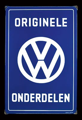 VW ONDERDELEN (1+). Enamel sign, stenciled, NL around 1960, 47 x 71 cm / 18.5 x 28 in, Langcat-Bussum