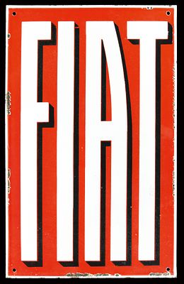 FIAT (2-). Enamel sign, double sided, IT around 1950, 50 x 80 cm / 19.7 x 31.5 in