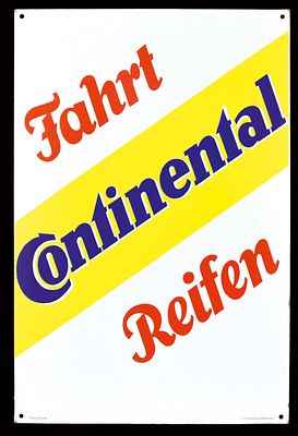 FAHRT CONTINENTAL REIFEN (1). Enamel sign, stenciled, GER around 1930, 48 x 74 cm / 18.9 x 29.1 