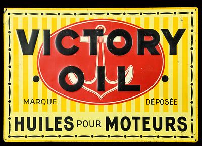 VICTORY OIL (1). Tin sign, embossed and lithographed, BE around 1920, 50 x 35 cm / 19.7 x 13.8 