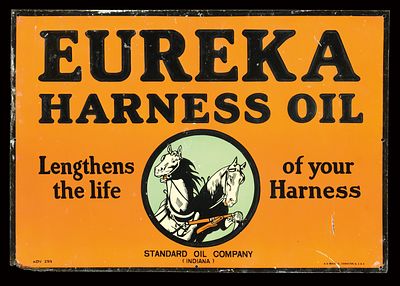 EUREKA HARNESS OIL - STANDARD OIL COMPANY (2). Tin sign, embossed, lithographed, USA around 1930 