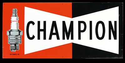 CHAMPION (1). Tin sign, embossed, 65 x 30 cm / 25.6 x 11.8 in, untouched original condition