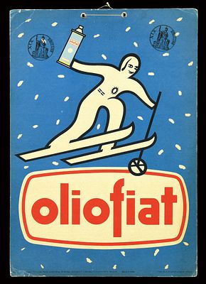 OLIOFIAT (1-2). Cardboard, IT 1940s, 23 x 33 cm / 9.1 x 13 in, Stab. Polig. Roggero & Tortia, Torino