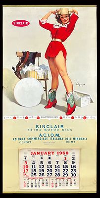 SINCLAIR (A-B). Poster, offset print, top and bottom with the original tin bars for enforcement 