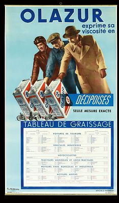 OLAZUR (A-). Poster, chromolithography, original tin strips for reinforcement, F around 1940, 52 