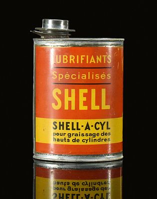 SHELL-A-CYL (1-2). Oil can, tin, filling capacity 1 l, F 1940s, H 20 cm / H 7.9 in, Etb. F. 