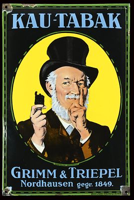 GRIMM & TRIEPEL | EMAILSCHILD | ZUSTAND (2). Condition (2) | Enamel sign, convex, stenciled and 