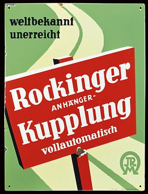ROCKINGER ANH&Auml;NGER-KUPPLUNG | EMAILSCHILD | ZUSTAND (2). Condition (2) | Enamel sign, stenciled 