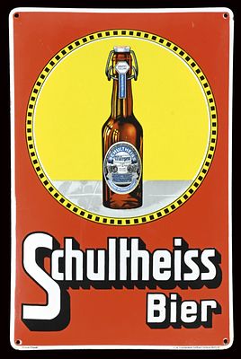 SCHULTHEISS BIER | EMAILSCHILD | ZUSTAND (2+). Condition (2+) | Enamel sign, convex, stenciled 