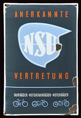 NSU VERTRETUNG | EMAILSCHILD | ZUSTAND (3). Condition (3) | Enamel sign, convex, stenciled, GER 