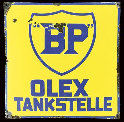 BP OLEX TANKSTELLE | EMAILSCHILD | ZUSTAND (3+). Condition (3+) | Enamel sign, convex, stenciled 