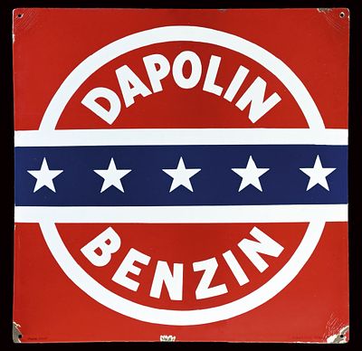 DAPOLIN BENZIN | EMAILSCHILD | ZUSTAND (2+). Condition (2+) | Enamel sign, convex, stenciled 