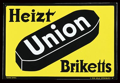 UNION BRIKETTS | EMAILSCHILD | ZUSTAND (1+). Condition (1+) | Enamel sign, stenciled, GER around 