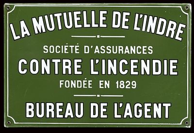 LA MUTUELLE DE L'INDRE | EMAILSCHILD | ZUSTAND (1). Condition (1) | Enamel sign, stenciled, BE/F 