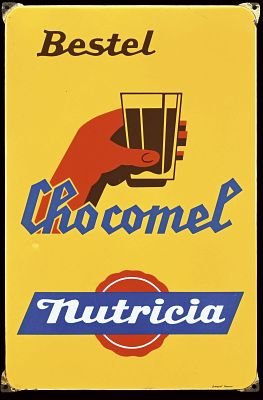 CHOCOMEL | EMAILSCHILD | ZUSTAND (1). Condition (1) | Enamel sign, stenciled, NL 1950s, 37 x 57 