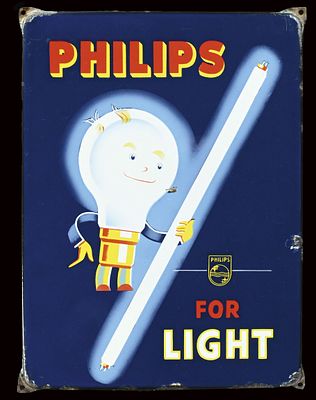 PHILIPS FOR LIGHT | EMAILSCHILD | ZUSTAND (2). Condition (2) | Enamel sign, stenciled, around 