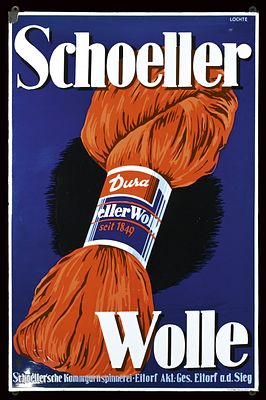 SCHOELLER WOLLE | EMAILSCHILD | ZUSTAND (1). Condition (1) | Enamel sign, stneciled, GER around 
