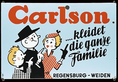 CARLSON | EMAILSCHILD | ZUSTAND (2). Condition (2) | Enamel sign, stenciled, GER 1950s, 120 x 80 