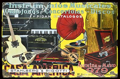 INSTRUMENTOS MUSICALES | EMAILSCHILD | ZUSTAND (3). Condition (3) | Enamel sign, stenciled and 