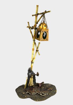 FRANZ XAVER BERGMANN (1861 - 1936), BEDOUIN FALCONER, VIENNESE BRONZE LAMP COLD PAINTED 42.5 CM 