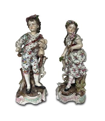 PAIR OF GERMAN PORCELAIN VOKLSTEDT FIGURES, 19TH C. PAIR OF GERMAN VOKLSTEDT FIGURES TRIEBNER 